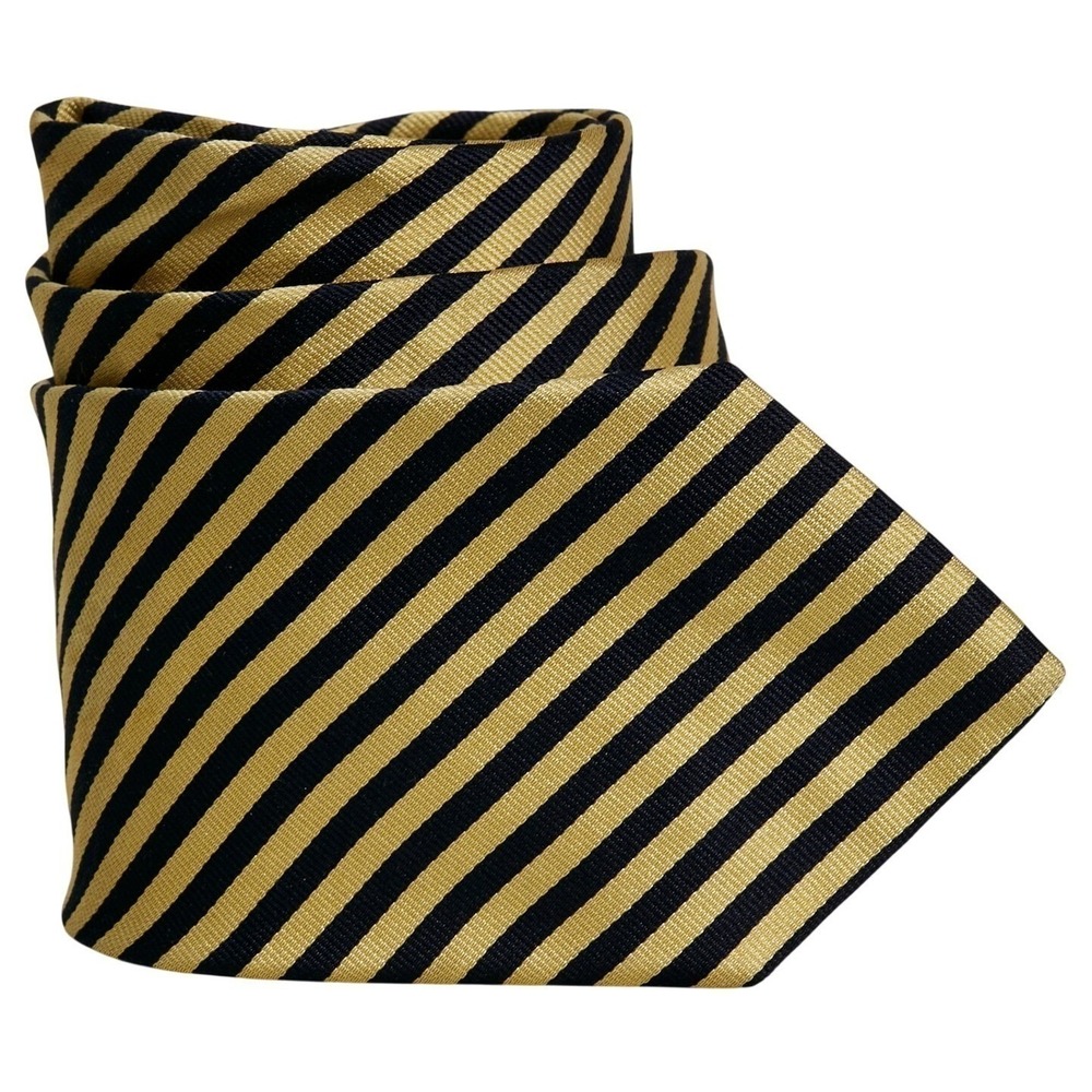 BROOKS BROTHERS Basics Men's Silk Repp Necktie Designer Silk Striped Navy/Yellow